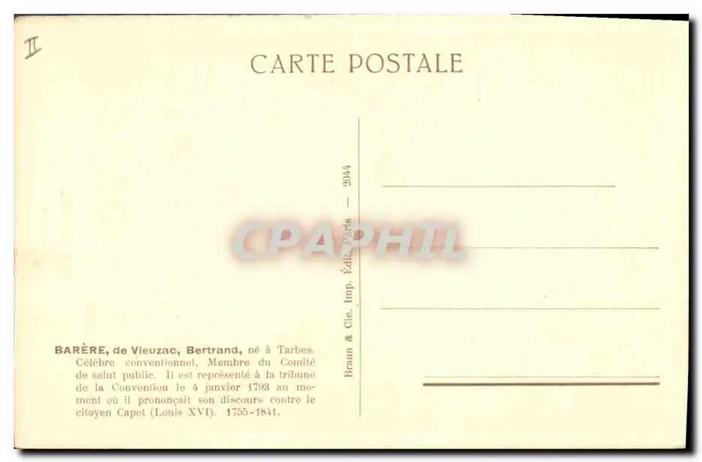 Barère (1755-1841) — Retrato — Braun & Cie, Imp. Édit. Paris - Verso