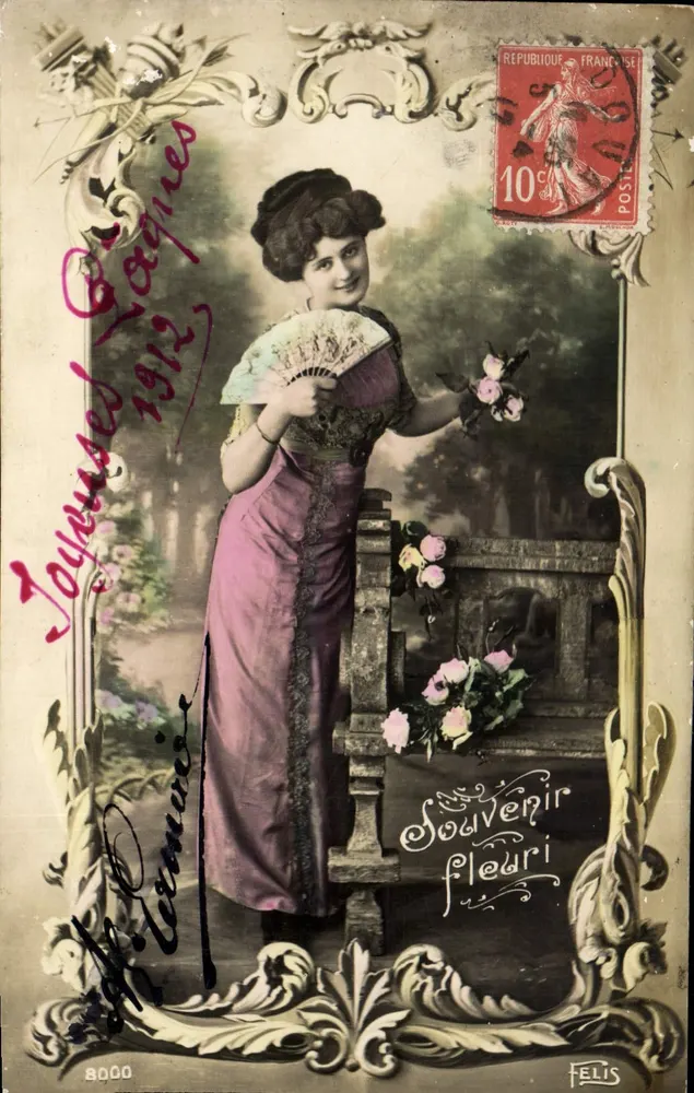 Junge Frau in rosa Kleid — Blüten-Souvenir — Verlag FELIS, n° 8000 - Vorderseite