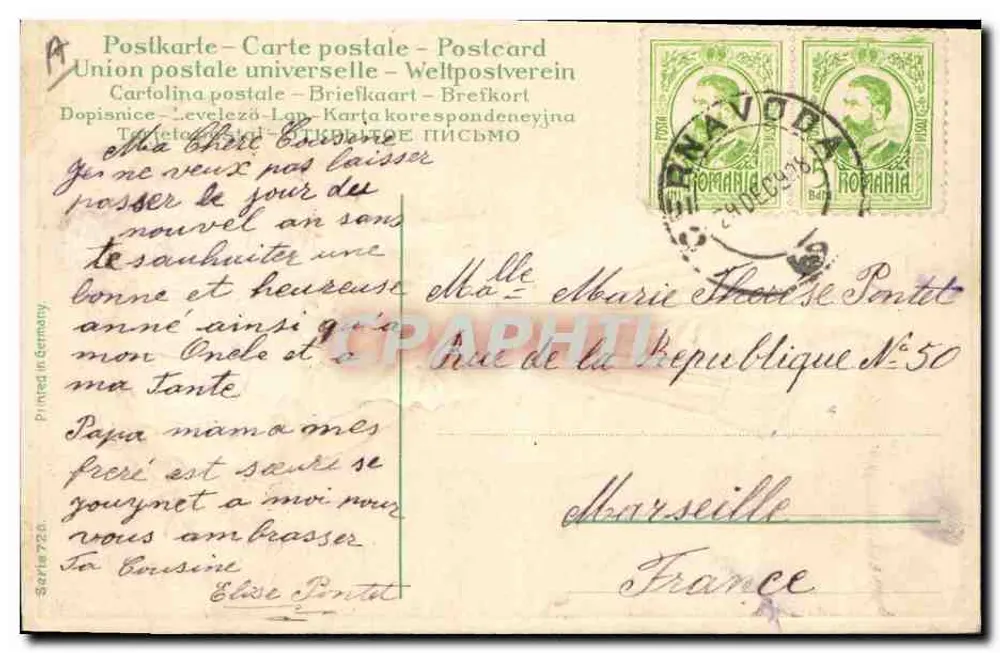 Mädchen, das ein blumiges Rahmen mit dem Jahr 1909 hält — Verlag nicht sichtbar - Rückseite