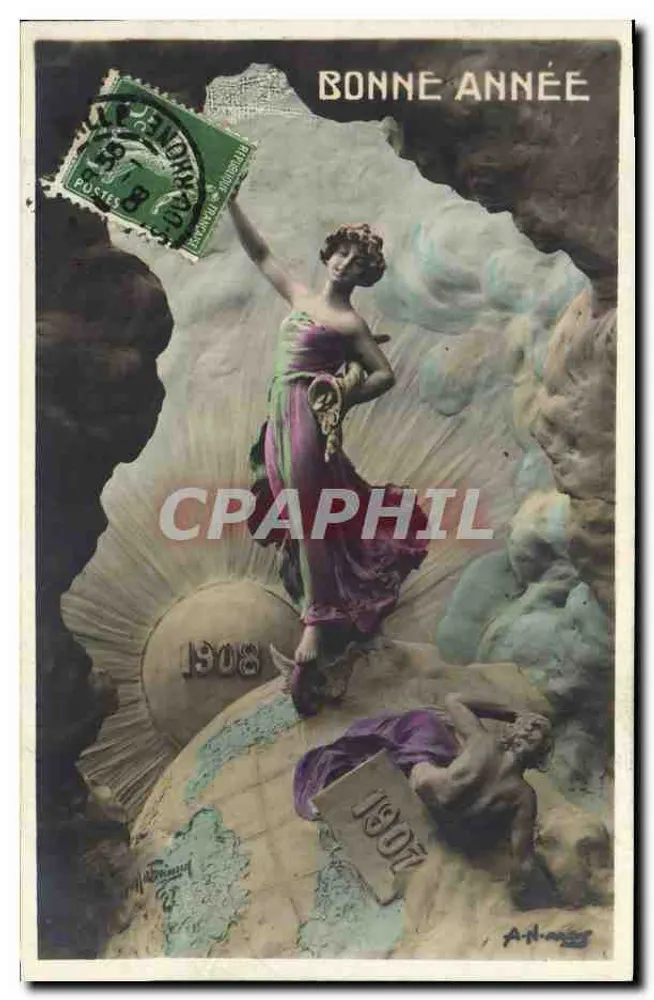 Féerie — Frohe Neujahr 1908 — A. H. — Verlag nicht sichtbar - Vorderseite