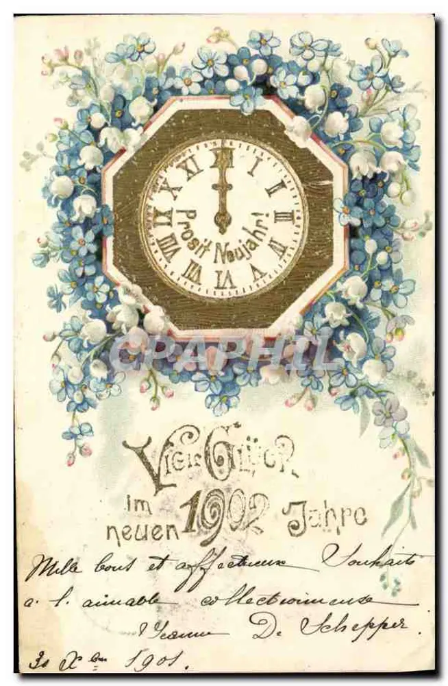 Weihnachtsuhr — Vier Gütlich im neuen 1902 — Verlag nicht sichtbar - Vorderseite