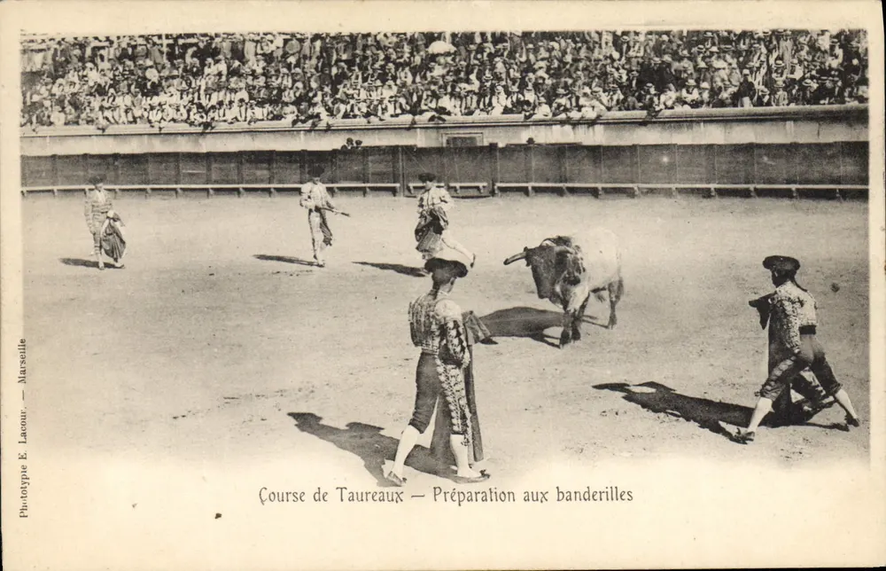 Stierkampf — Vorbereitung auf die Banderillas — Phototype E. Lacour — Marseille - Vorderseite