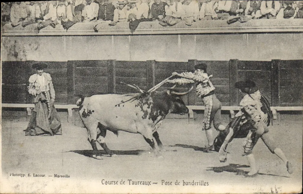 Corrida de touros — Posição das banderilhas — Fototipia. E. Lacour — Marselha - Frente