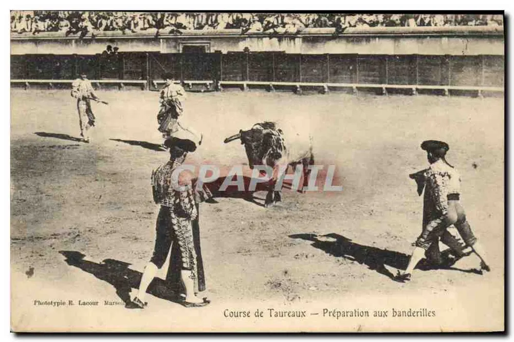 Stierkampf — Vorbereitung auf die Banderillas — Phototypie R. Lacour, Marseille - Vorderseite