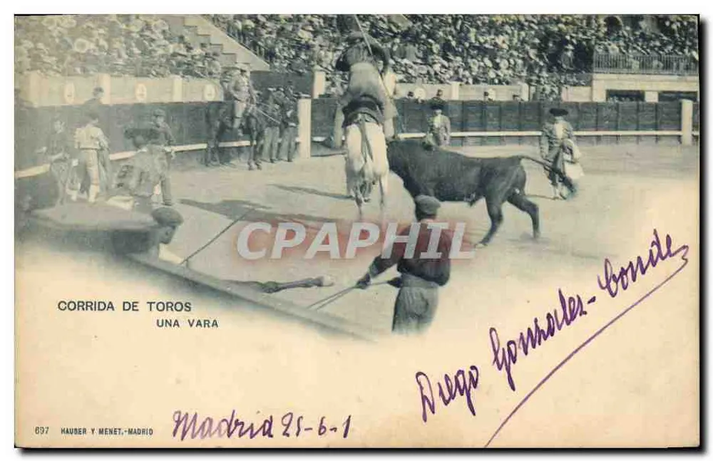 Corrida de touros — Uma vara — Hauber y Menet, Madrid, n° 697 - Frente