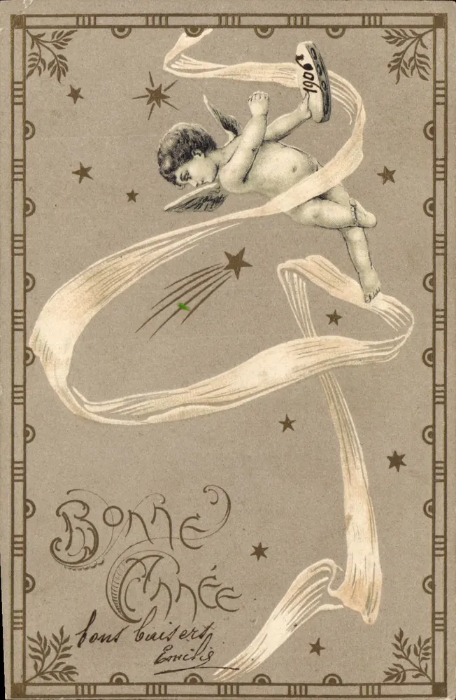 Cherubin jouant d'un instrument — carte de vœux de Noël — éditeur 'Série 5425' (verso) - Frente