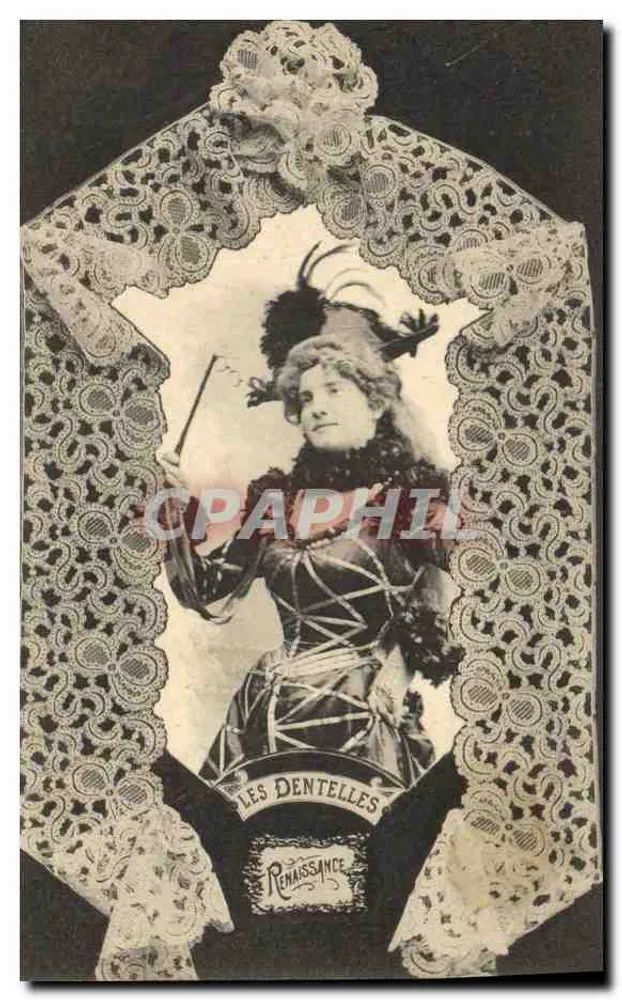 Mulher em traje da Renascença — Les Dentelles — Fototipia A. Berigaud et Cie, Nancy - Frente