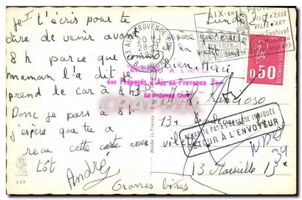 Die Sprache der Briefmarken — Serie von illustrierten französischen Briefmarken — Verlag nicht sichtbar - Rückseite