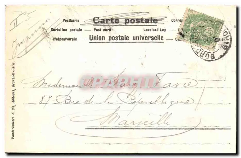 Carte postale humoristique — Les timbres français — éditeur Vanderauwna & Cie, Bruxelles - Rückseite