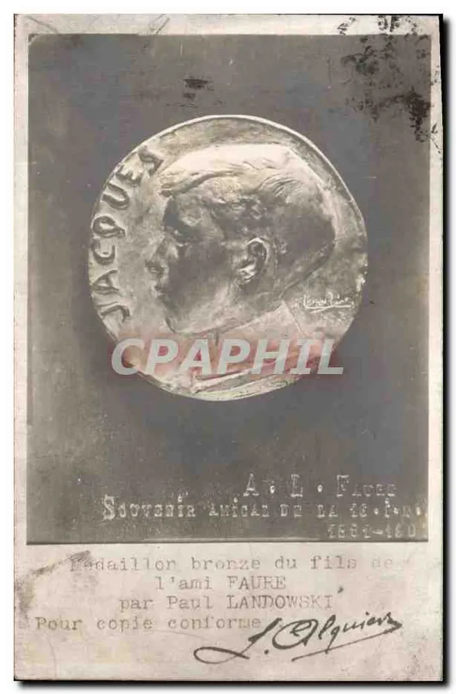 Bronzemedaille von Jacques Faure — Freundschaftsandenken vom Sohn des Freundes Faure — von Paul Landowski — 1882-1960 - Vorderseite