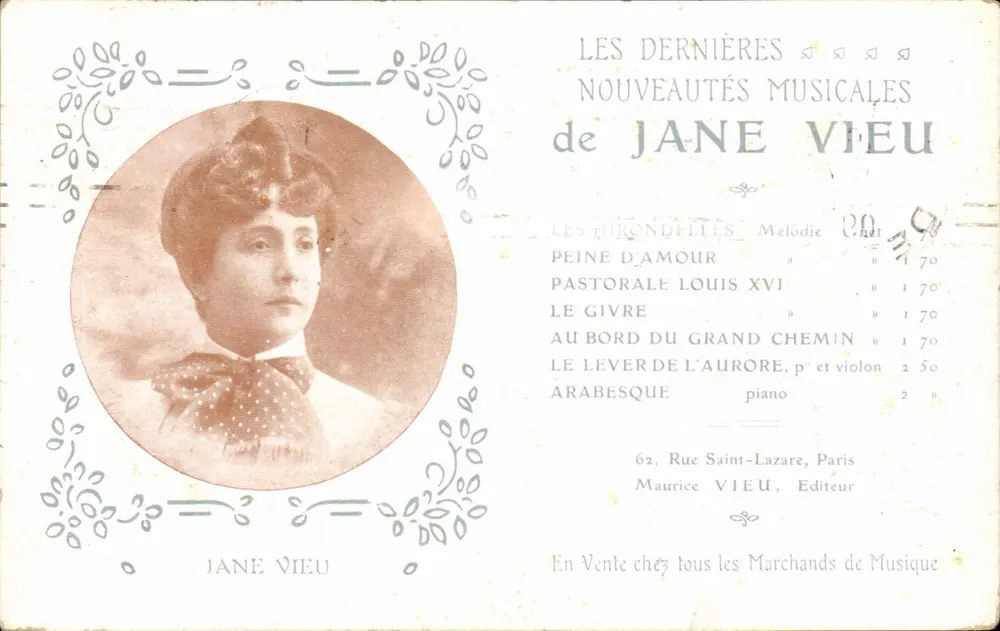 Jane Vieu — As últimas novidades musicais — Maurice Vieu, editor - Frente