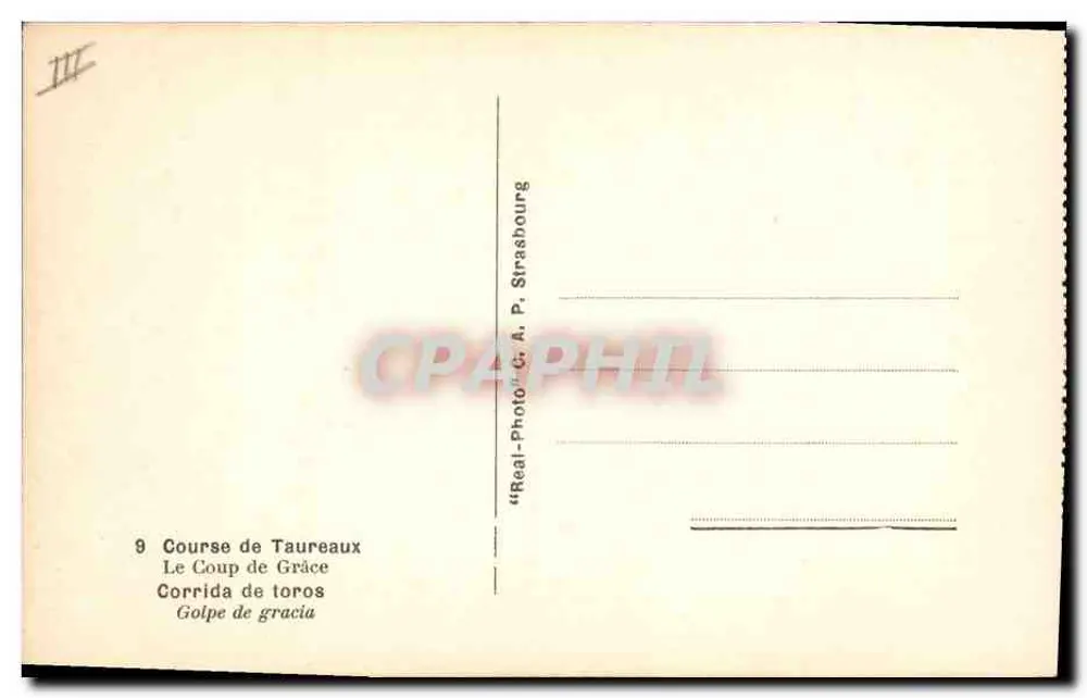 Corrida de touros — Golpe de graça — «Real-Photo» C. A. P. Strasbourg - Verso