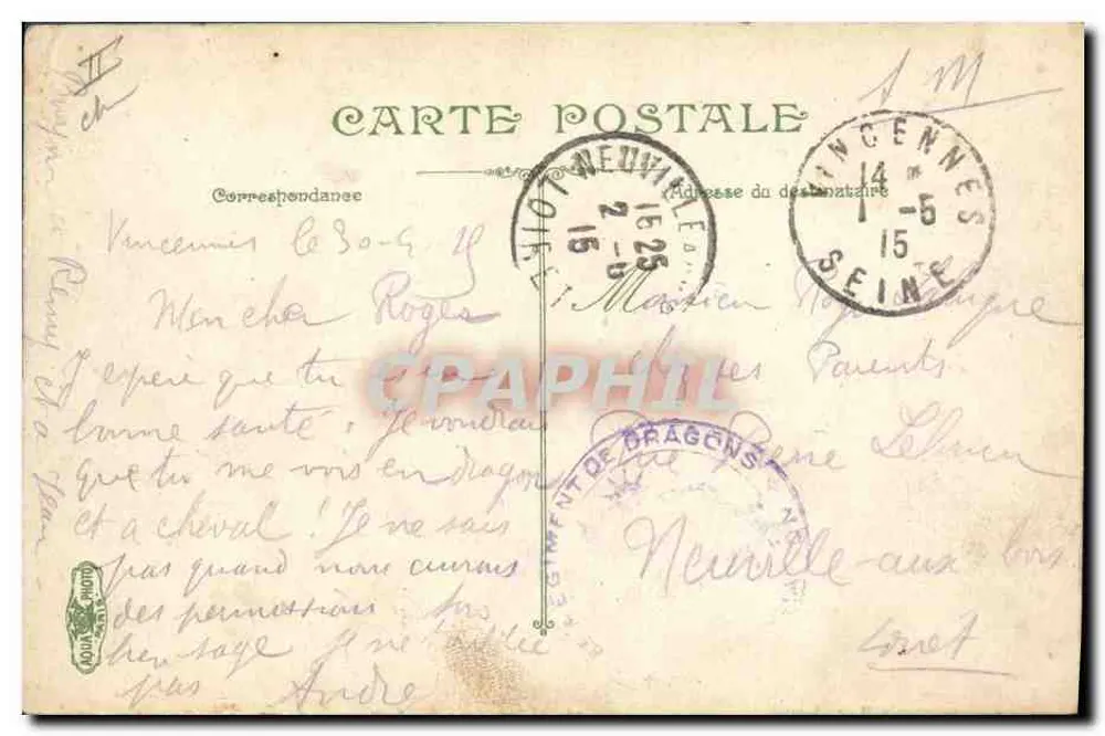 Manöver des Krieges 1904-1905 — Kavallerie-Dragoner. Fußmanöver — L.V.B.Cs n°3752 - Rückseite