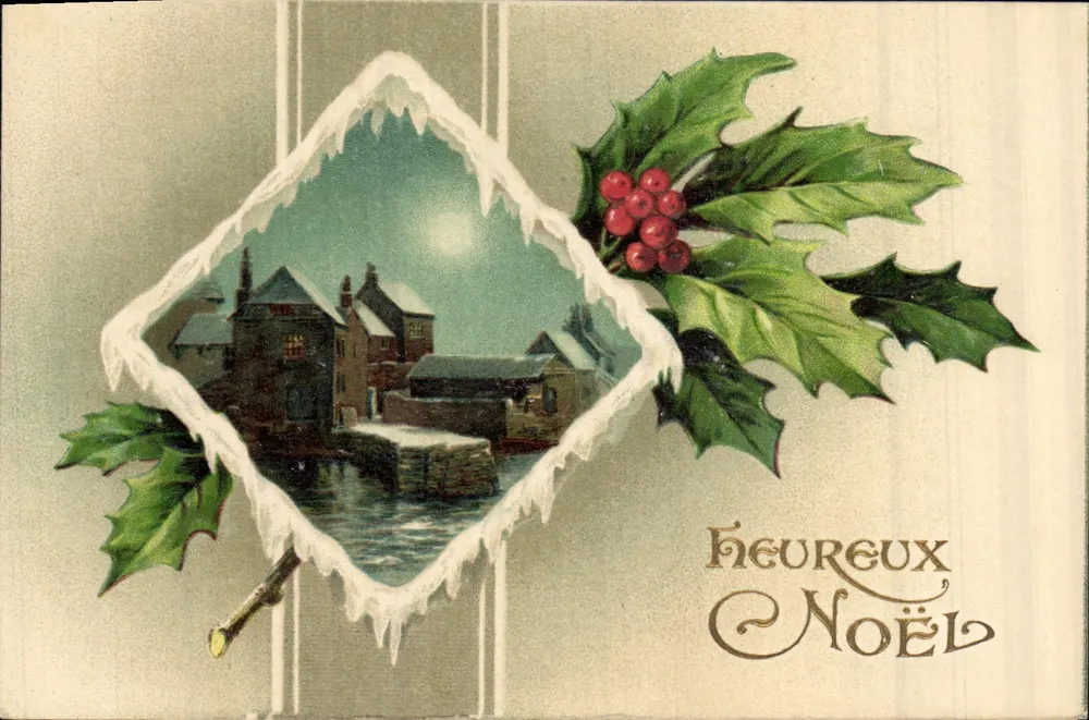 Winterse sneeuwlandschap — Vrolijk kerstfeest — uitgever onbekend, serie-nummer niet zichtbaar - Voorkant