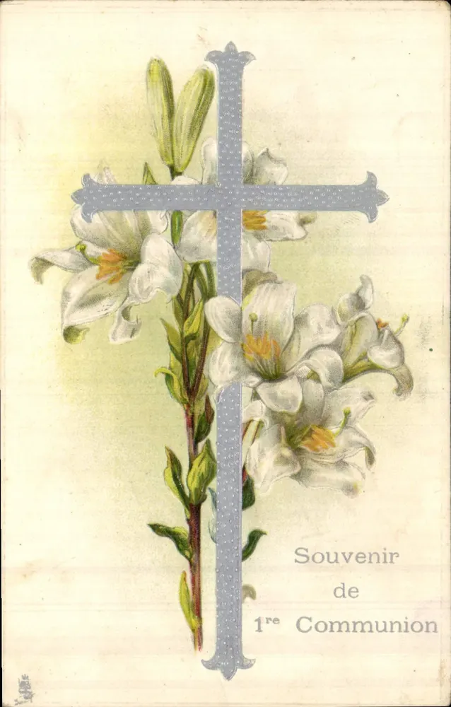 Croix et lys — Pamiątka pierwszej Komunii — Raphael Tuck & Fils, seria N°807 P - Awers