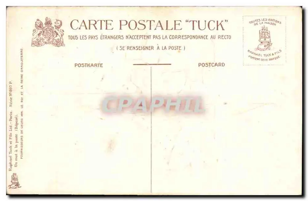 Croix et lys — Pamiątka pierwszej Komunii — Raphael Tuck & Fils, seria N°807 P - Rewers