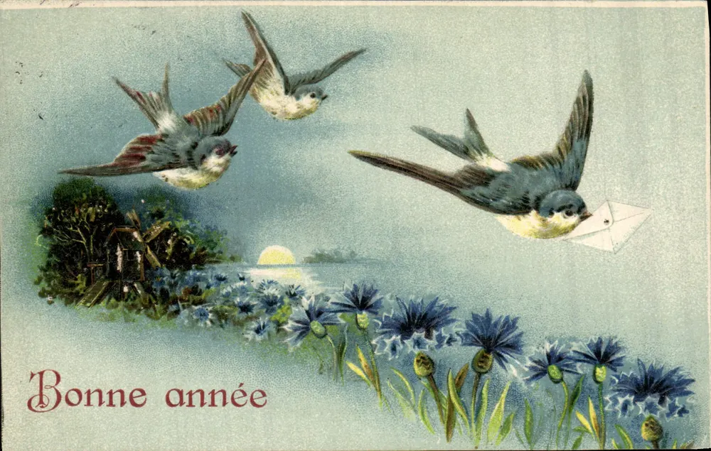 Vögel mit einem Brief — Frohe Neujahr — Unbekannter Verlag, Nr. 125 - Vorderseite