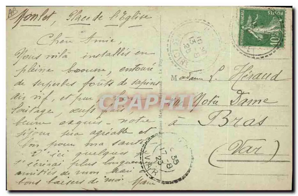 Die Dentellière mit dem kleinen Hut — Serie 3549 — Verlag Le Puy - Rückseite