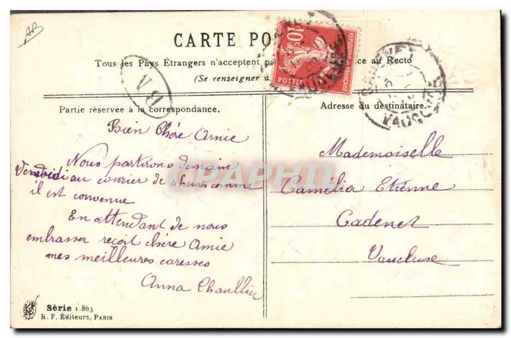 Flores e símbolos amorosos — Série 1.863, K. F. Editores, Paris - Verso