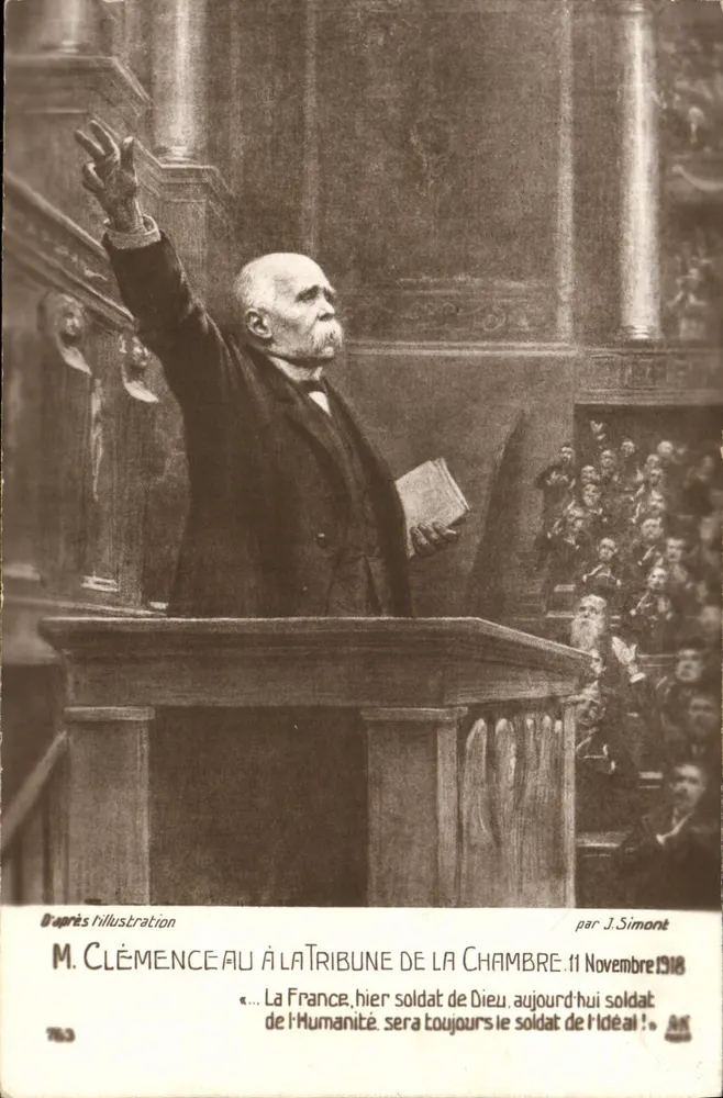 Herr Clemenceau am Rednerpult der Kammer — 11. November 1918 — von J. Simont - Vorderseite