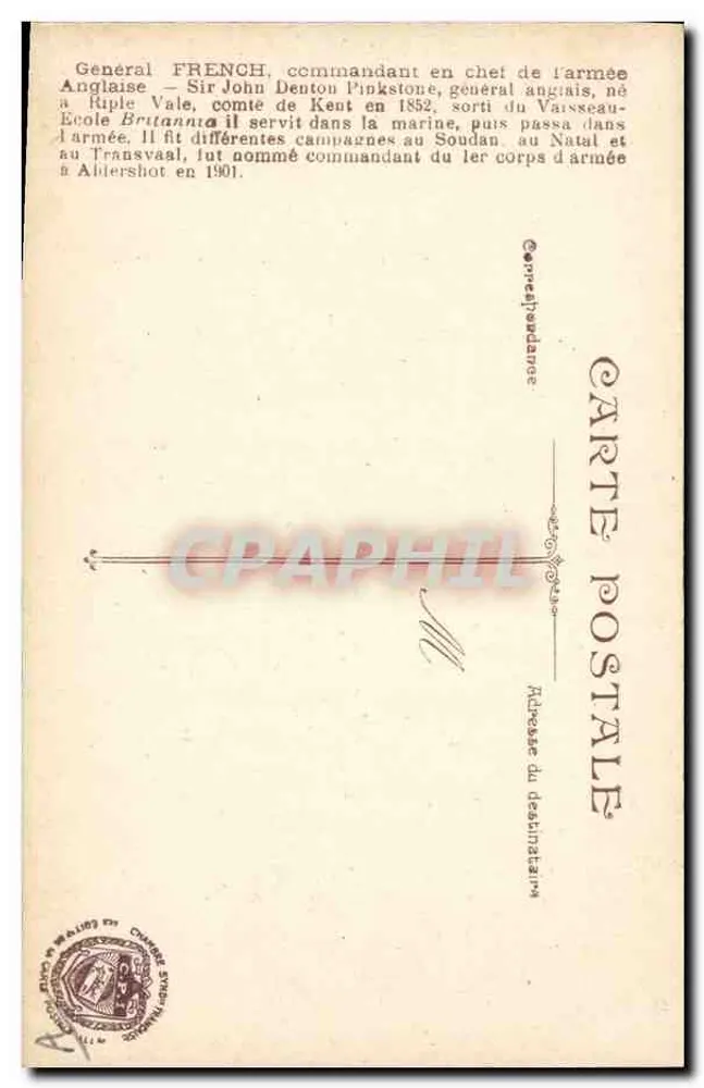 Geral Francês — Sir John Denton Pinkstone — Editor Eugène Pirou, n° 0.5 - Verso