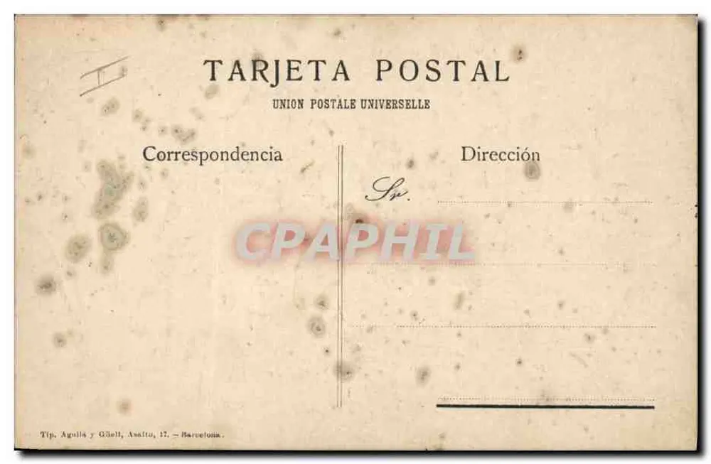 Fleurs et plume jaune — illustration — Tarjeta Postal Union Postale Universelle, Tip. Aguilà y Giliell, 17 - Barcelone - Rewers