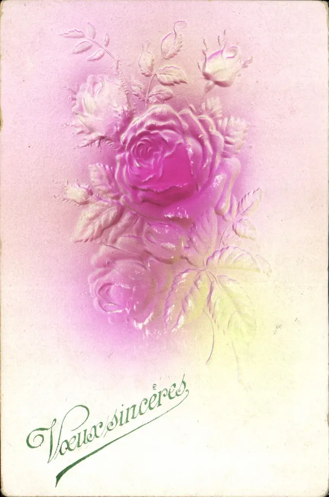 Flores de rosa — Vœux sincères — Carte postale française - Frente