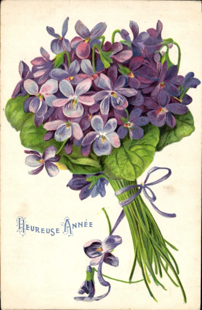 Arranjo de violetas — Feliz Ano — editor não visível - Frente