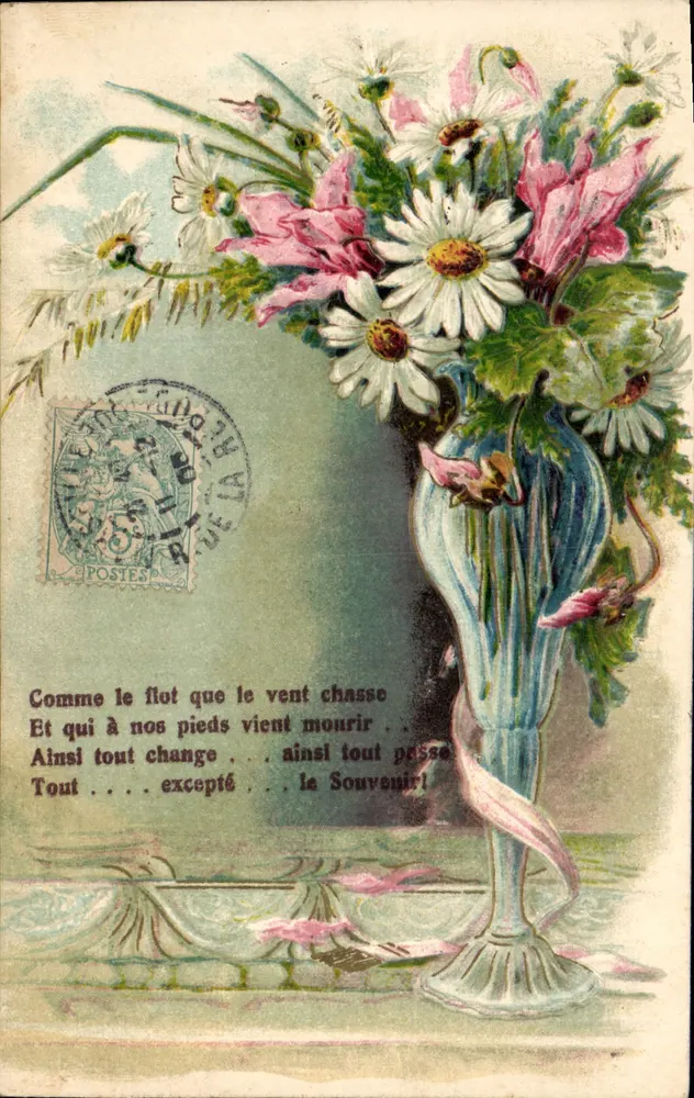 Arranjo de flores — poema sobre o souvenir — editor não identificado - Frente