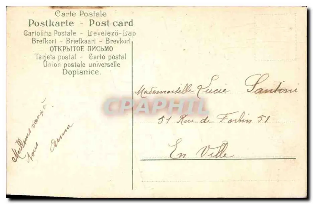 Ano florescente — Carta de votos com trevo e flores — Editor: F. DE LA FUDÉ, n° 205 - Verso