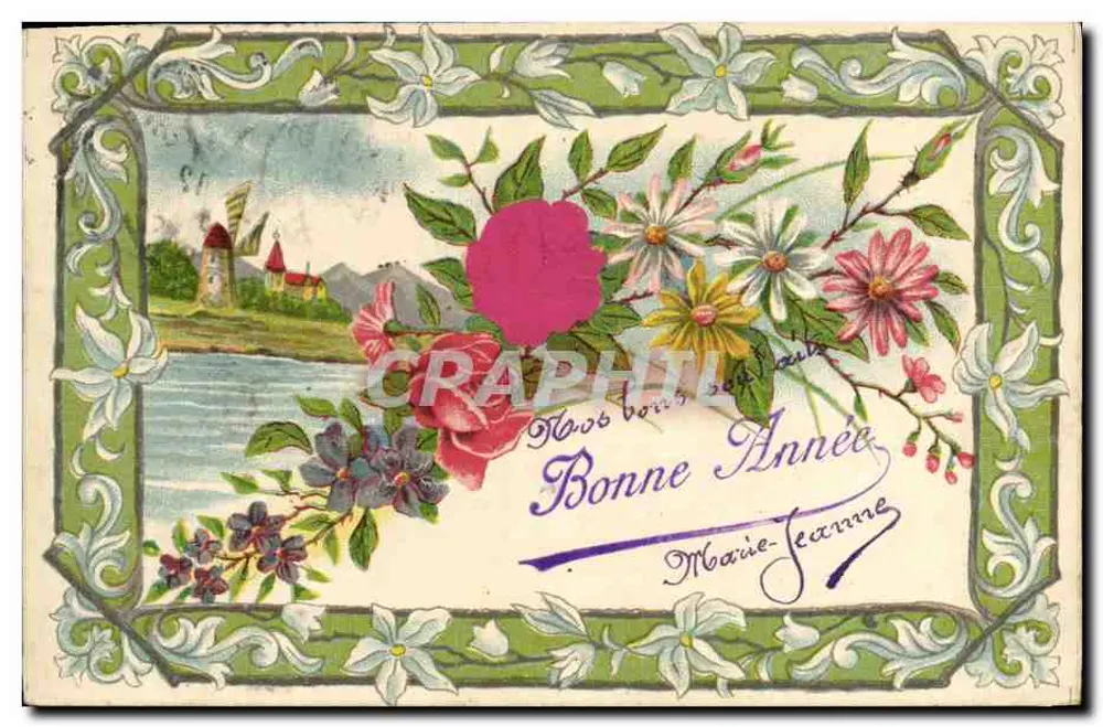 Flores e moinho de vento — Boa Ano — Marie-Jeanne - Frente
