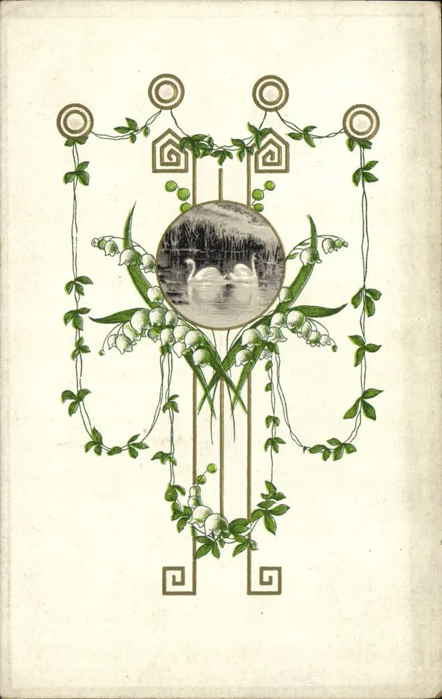 Zwei Schwäne — Blumenverzierung im Art Nouveau-Stil — HaS - Vorderseite