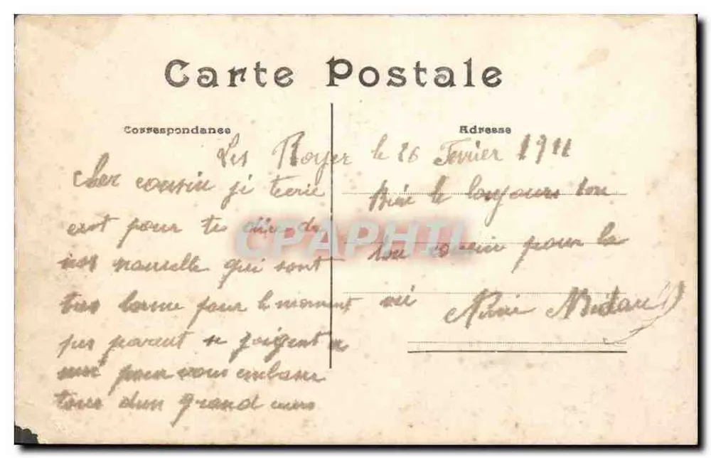 Sprache der Briefmarken — Dekorative Ansichtskarte mit französischen Briefmarken und romantischem Text - Rückseite