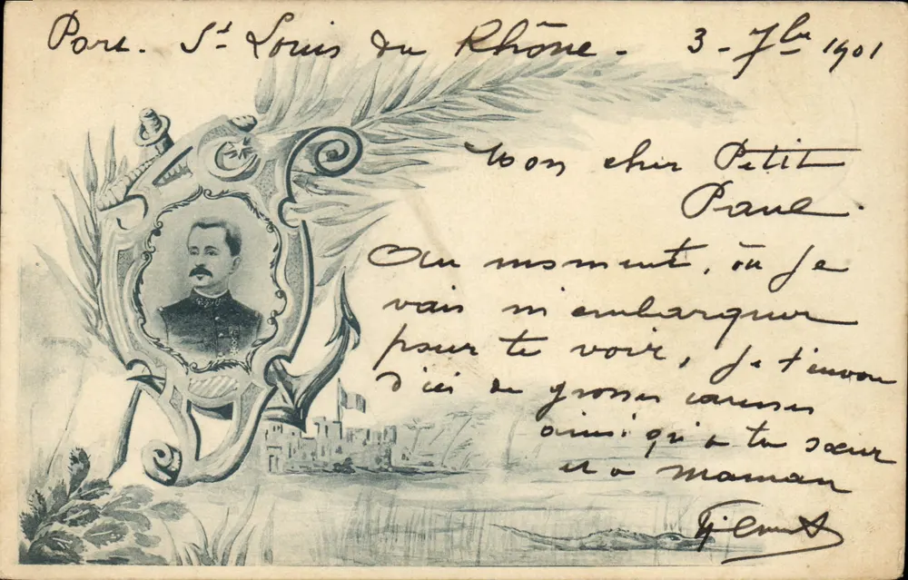 Saint-Louis-du-Rhône — carta postal com retrato de oficial — editor não visível - Frente