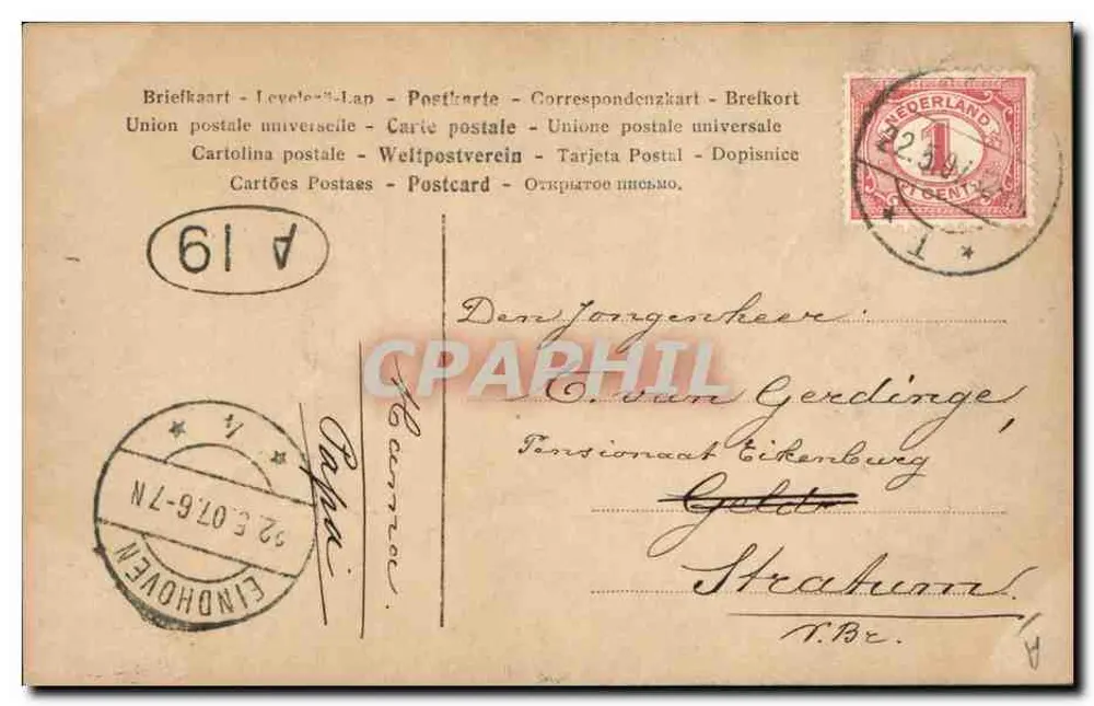 Retrato de um homem — fotografia sépia — carta postal universal holandesa - Verso