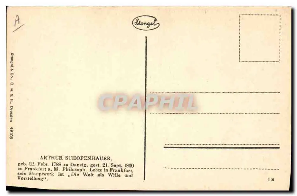 Arthur Schopenhauer — retrato gravado — Stengel & Co. n° 49103 - Verso