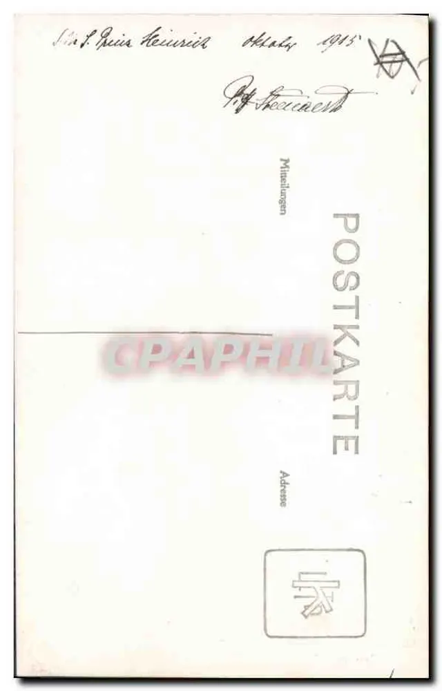 Portret młodego mężczyzny w mundurze — wydawca 'Postkarte' — datowany na październik 1945 - Rewers