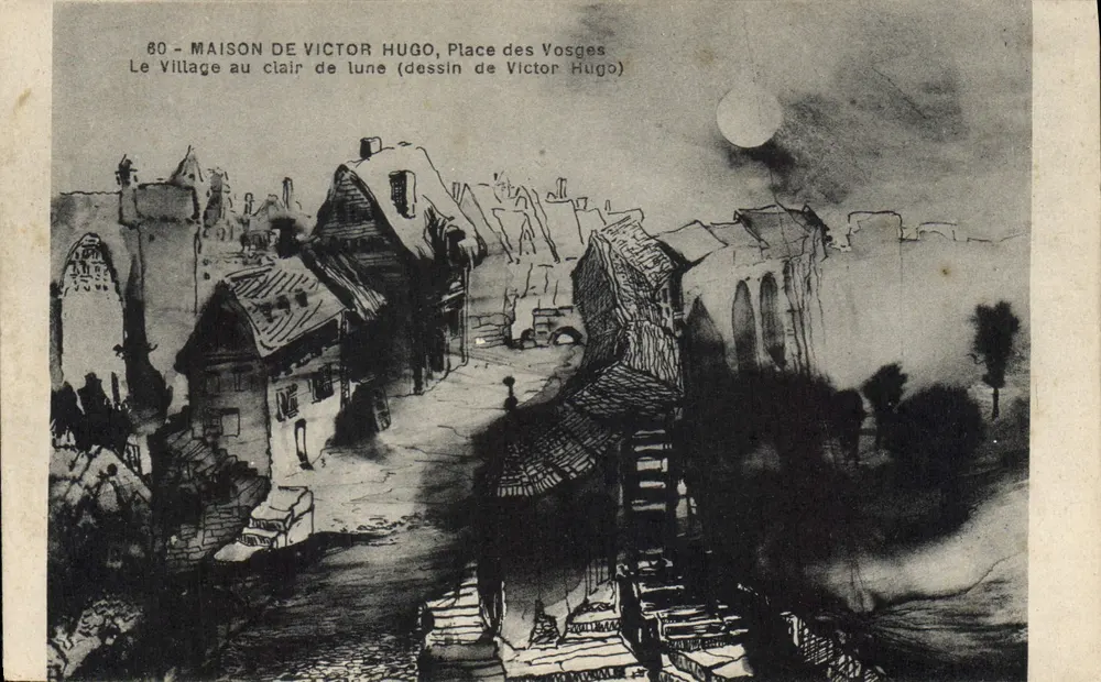 Haus von Victor Hugo, Place des Vosges — Das Dorf im Mondlicht (Zeichnung von Victor Hugo) — G. Bouchet, 72, boulevard de l'Hôpital, Paris - Vorderseite
