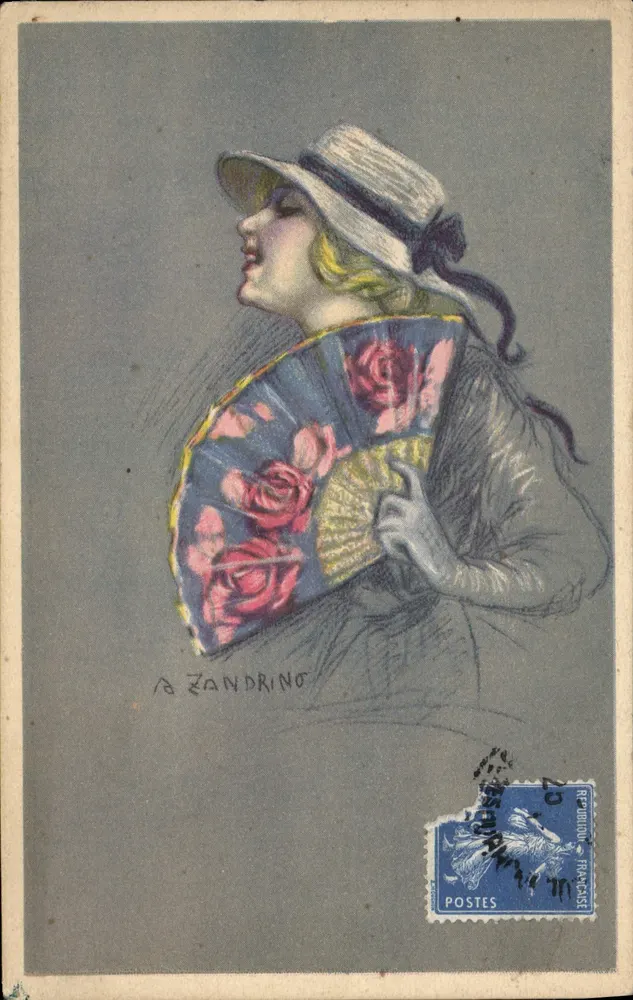 Frau mit dekoriertem Regenschirm — A. Zandringo — italienischer Verleger - Vorderseite