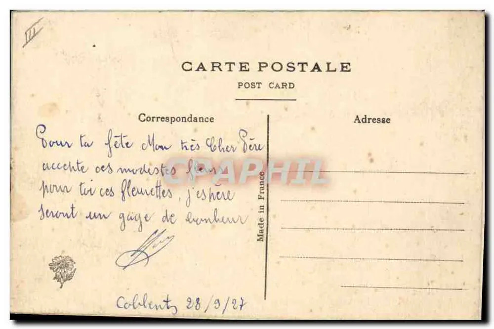 Flores e borboletas — Carta postal bordada — Made in France - Verso