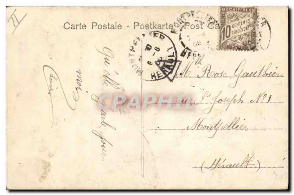 Frau in rotem Kleid sitzt auf einem Baumstamm — Flusslandschaft — Verlag A. La Folie, n°4905 - Rückseite