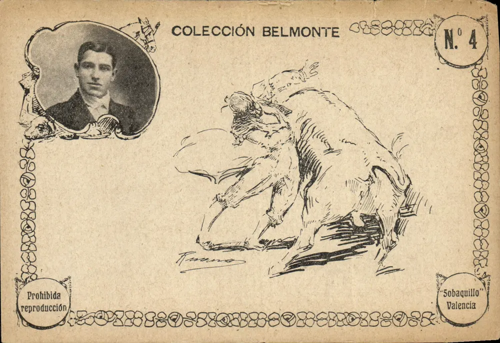 Bullfight — scène de combat — Collection Belmonte, N° 4, imprimé sur la carte - Awers