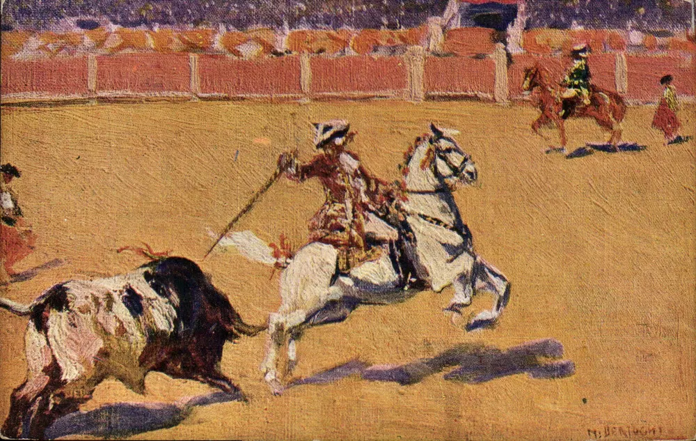 Corrida de touros — Pintura a óleo — M. Bertuchi - Frente