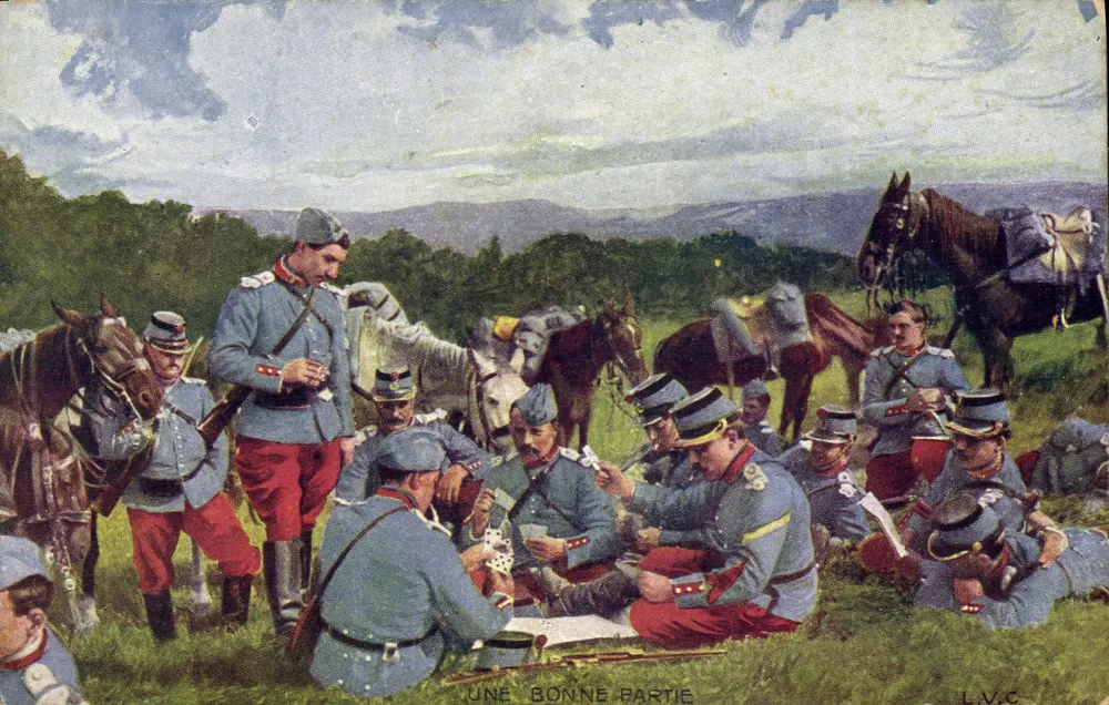 Deutsche Soldaten spielen Karten — Eine gute Partie — L.V.C. - Vorderseite