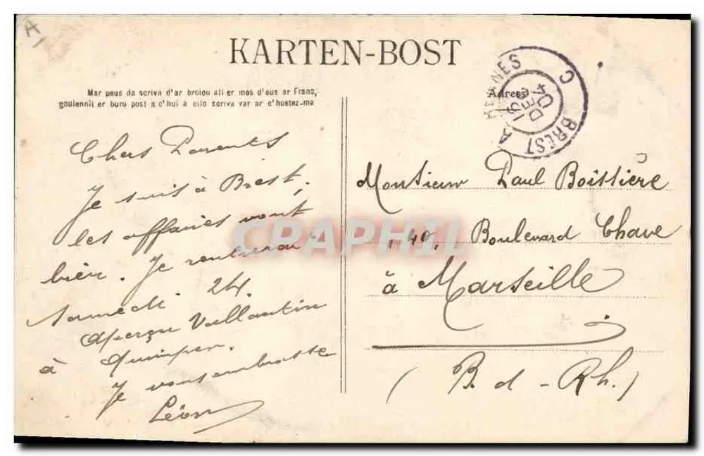 Jovem Menina de Bannalec — Estudo dos Lenços da Bretanha — Editor VILLAND, Quimper - Verso