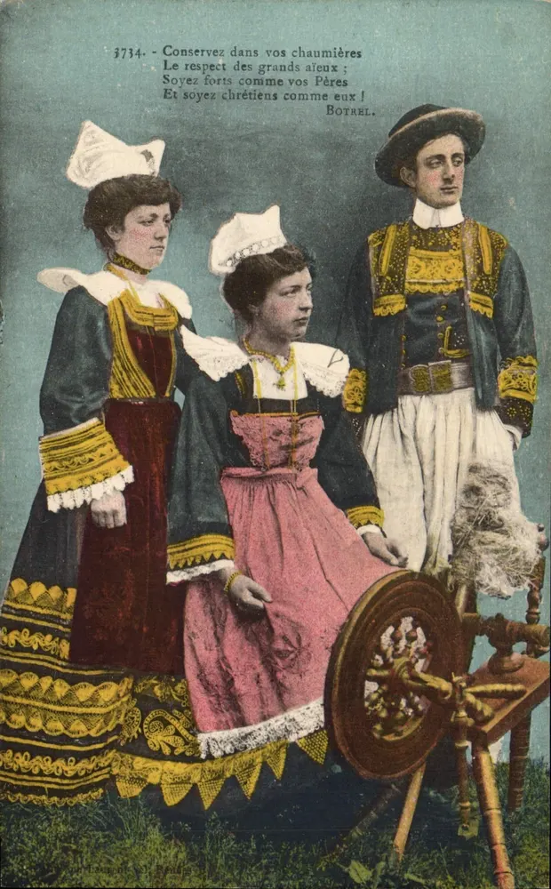 Kobiety i mężczyzna w strojach tradycyjnych — Botrèl — n° 3734 - Awers