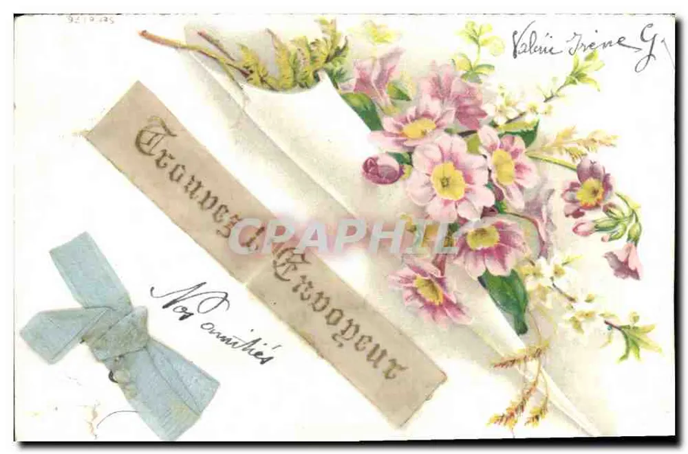 Arranjo de flores de primavera — detalhes florais e laço — editor desconhecido, série 921926 - Frente