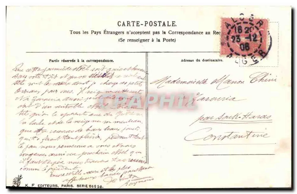 Aves em galho nevado — Feliz Natal 1900 — Albert B. 337, série 1900 - Verso