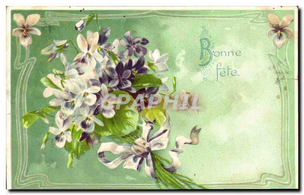 Arranjo de violetas — Boa festa — editor não visível - Frente