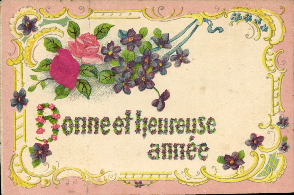 Flores e rosas — Boa e feliz ano — K.F. Editeurs Paris, série 0198 bis - Frente